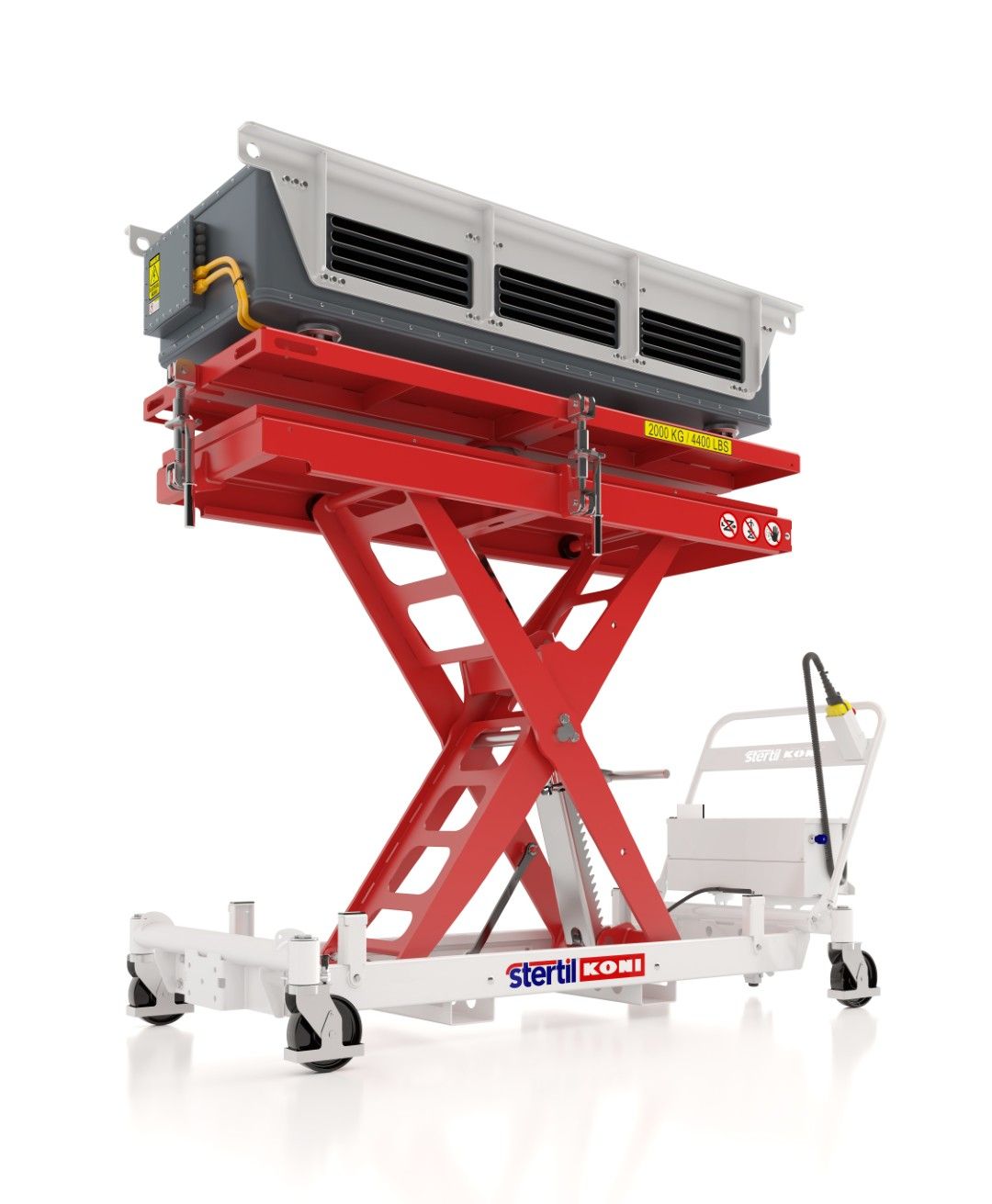 Heavy duty lifting table for EV-batteries and other heavy duty vehicle components including axles and powertrains